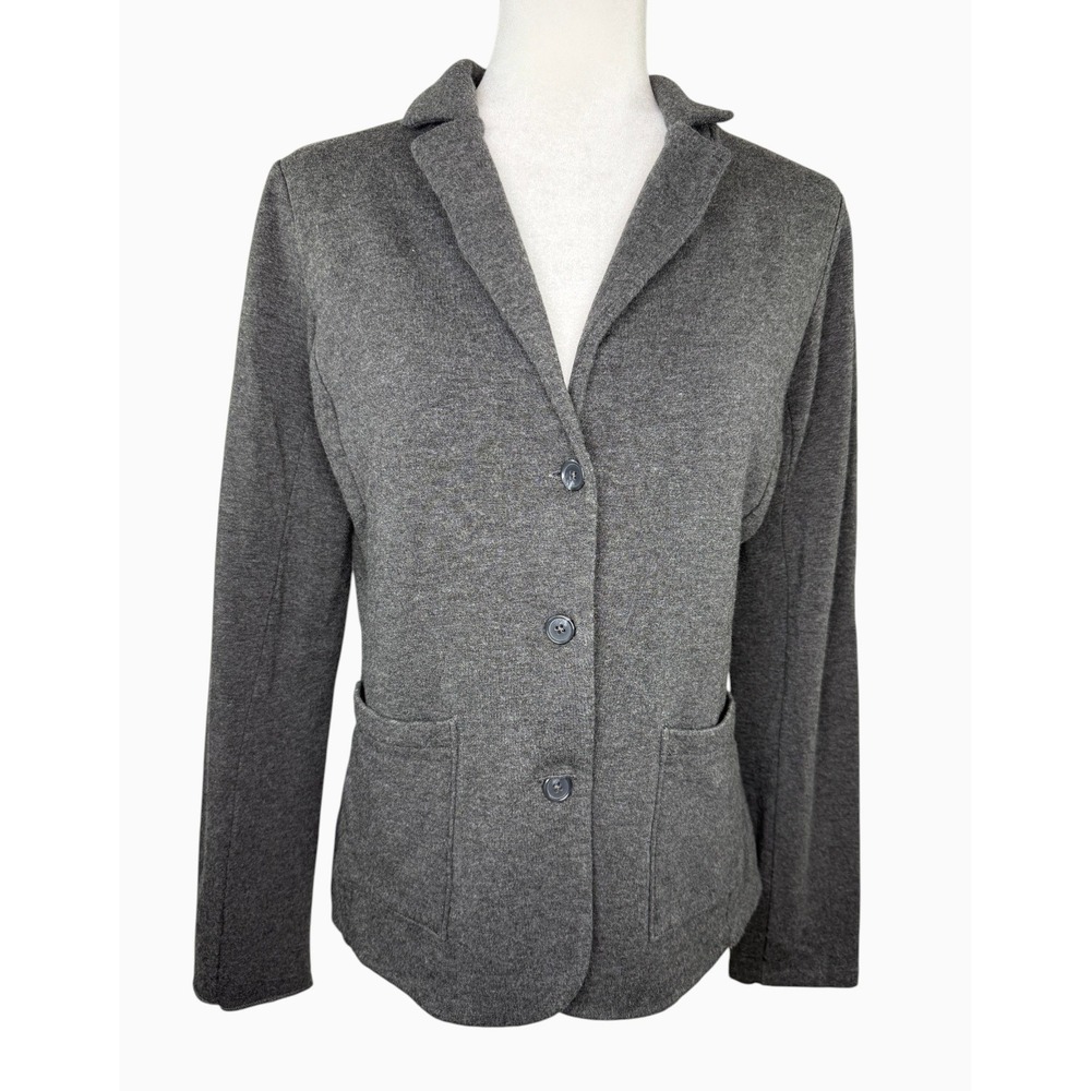Tahari Womens Large Charcoal Gray Knit Blazer Stretch 3 Button Career Jacket